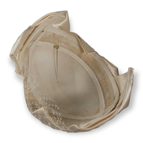 Ivory Satin Headband Hat with Netted Veil - Picture 6 of 6